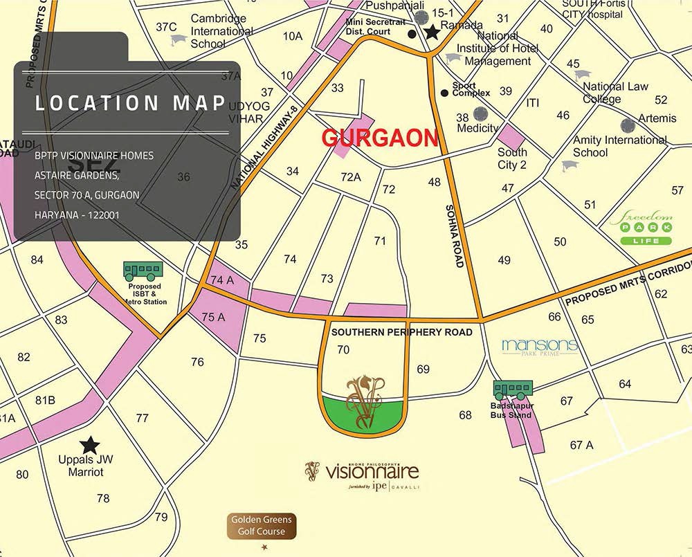 BPTP VISIONNAIRE VILLAS Sector 70-A Gurgaon location map