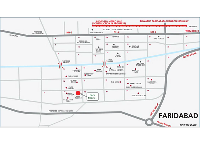 BPTP Parklands Pride Sector 77 Faridabad Locatoion map